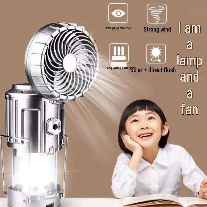 Portable Solar-Powered Fan Light with Rechargeable Battery for Camping - Handheld and Retractable