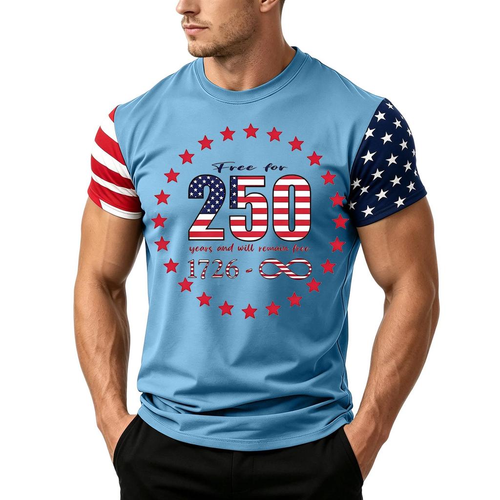 Men's Independence Day Flag Print Short Sleeve T-Shirt, Loose Casual Daily Summer Tops