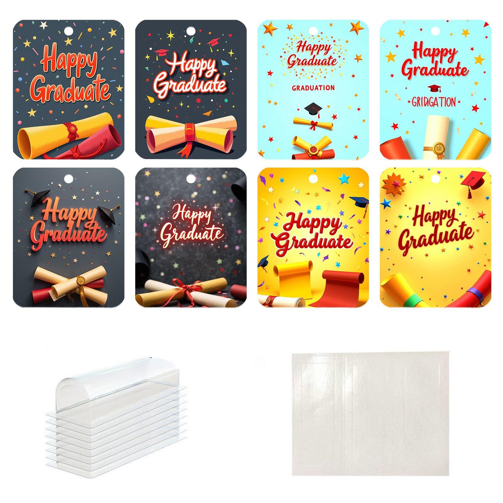 

8 упаковок зажимов для выпускных карт, чеков, забавных зажимов для помады, зажимов для подарочных карт, уникальных пластиковых купольных крышек и двустороннего скотча. One Size