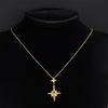Original Four Pointed Star Crystal Pendant Necklace for Women Charm Gold Color Stainless Steel Cross Collar Jewelry Colorfast