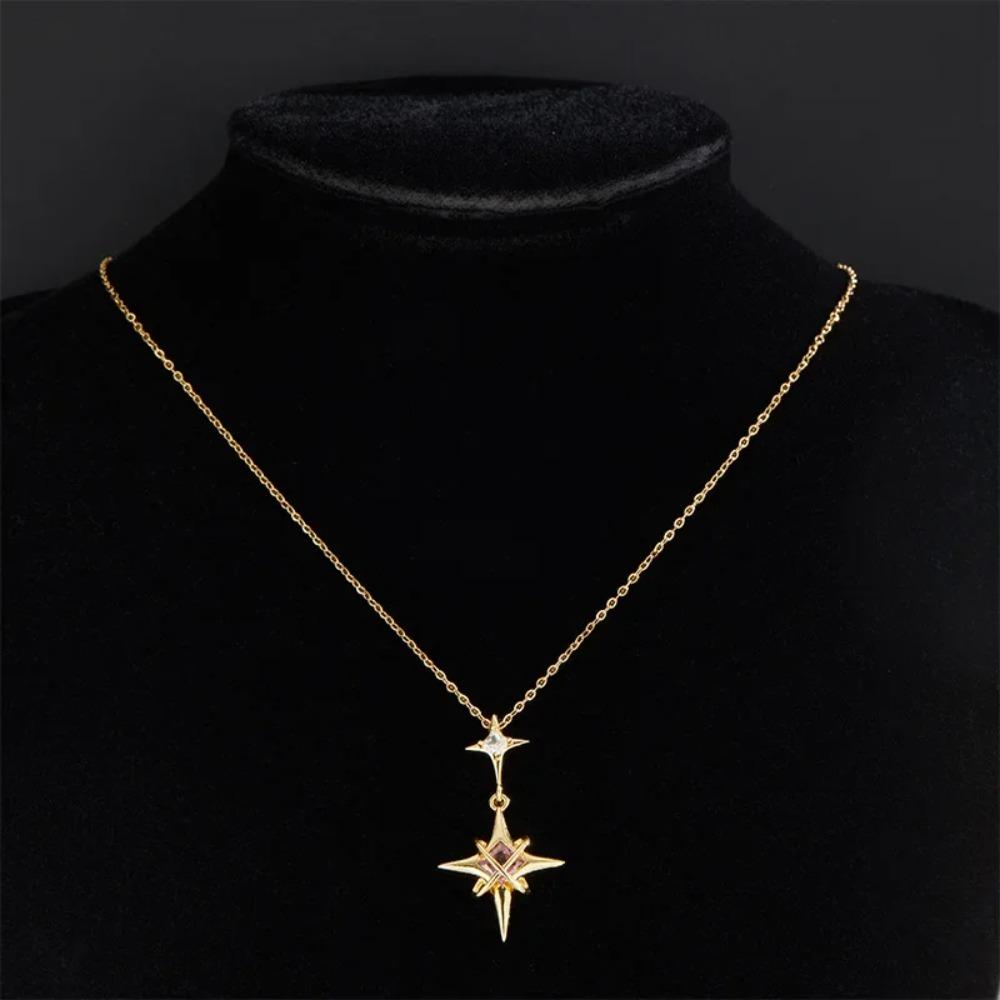 Original Four Pointed Star Crystal Pendant Necklace for Women Charm Gold Color Stainless Steel Cross Collar Jewelry Colorfast