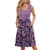 Women Summer Printing Dresses Sleeveless Casual Loose Swing Button Down Midi Sundress With Pockets