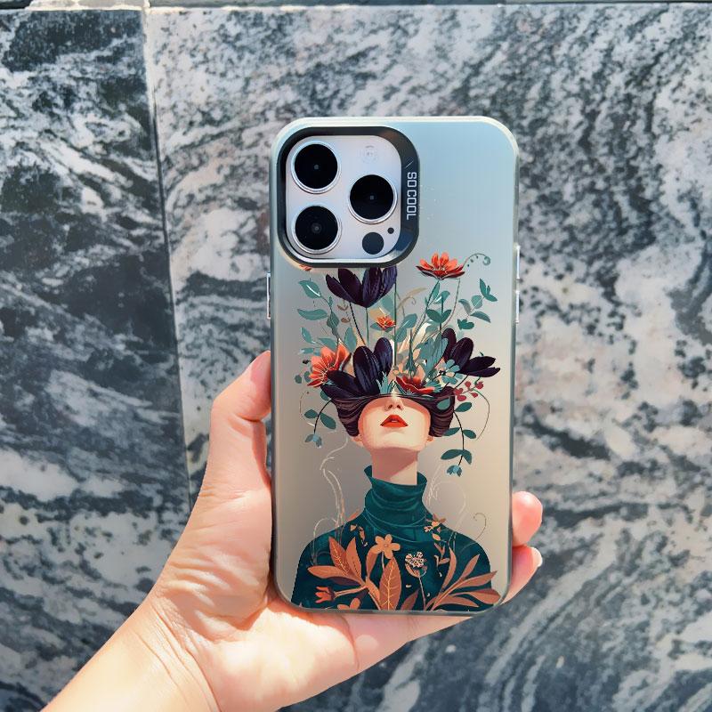 Women Fashion Daisy Flower Girl Phone Case For iPhone 13 14 Pro Max Mini 16 15 12 11 Pro Max 15 14 Plus Shockproof Laser Cover