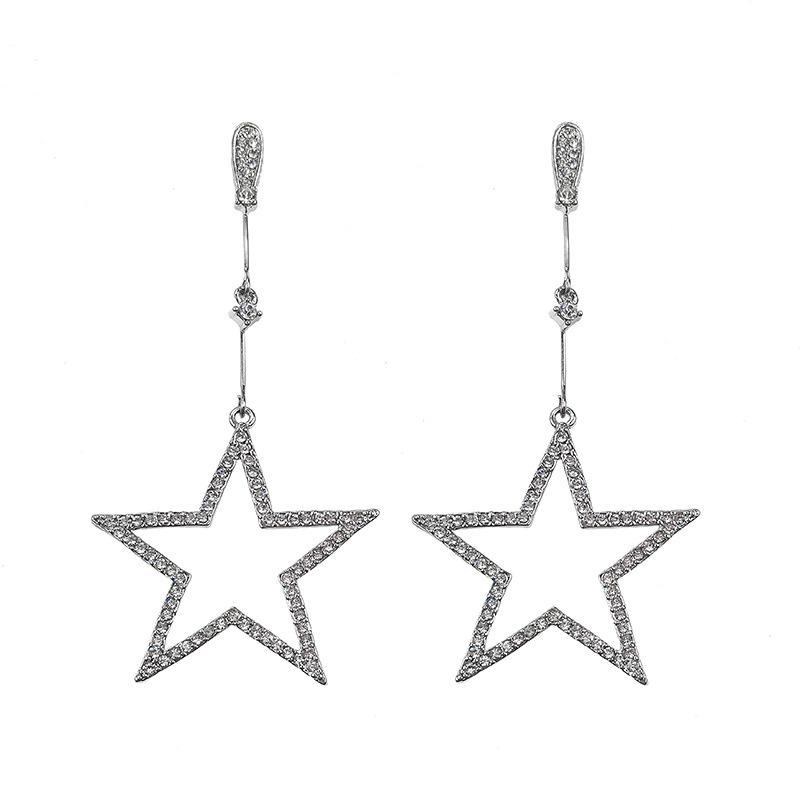 New Shiny Temperament Five-pointed Star Rhinestone Crystal Earrings Personality Wild Long Star Pendant Exaggerated Big Earrings