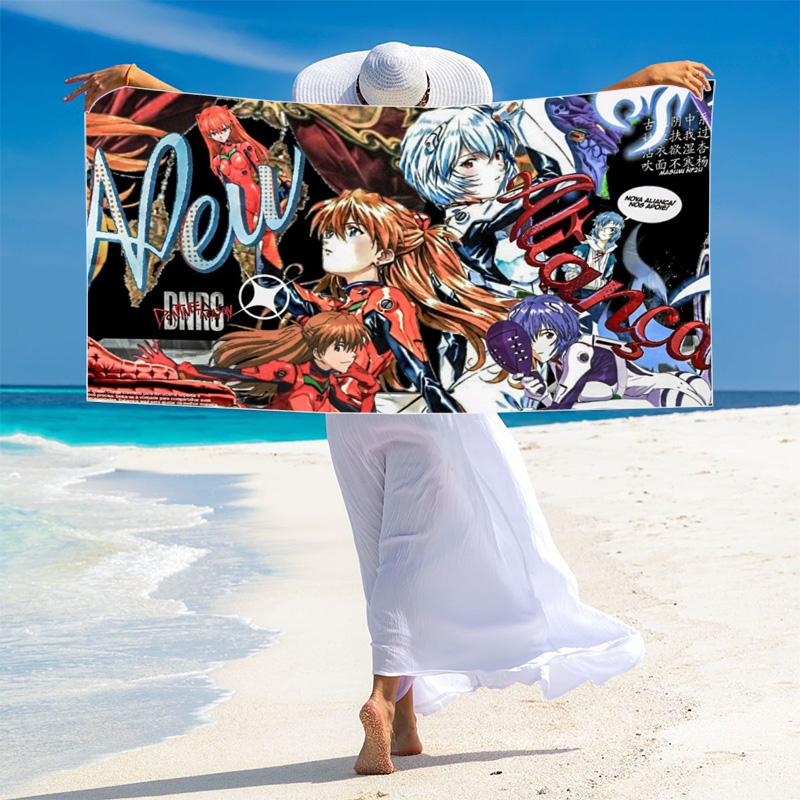 Neon Genesis Print Beach Towel, Large Soft Quick Dry Towel for Beach Camping Swimming