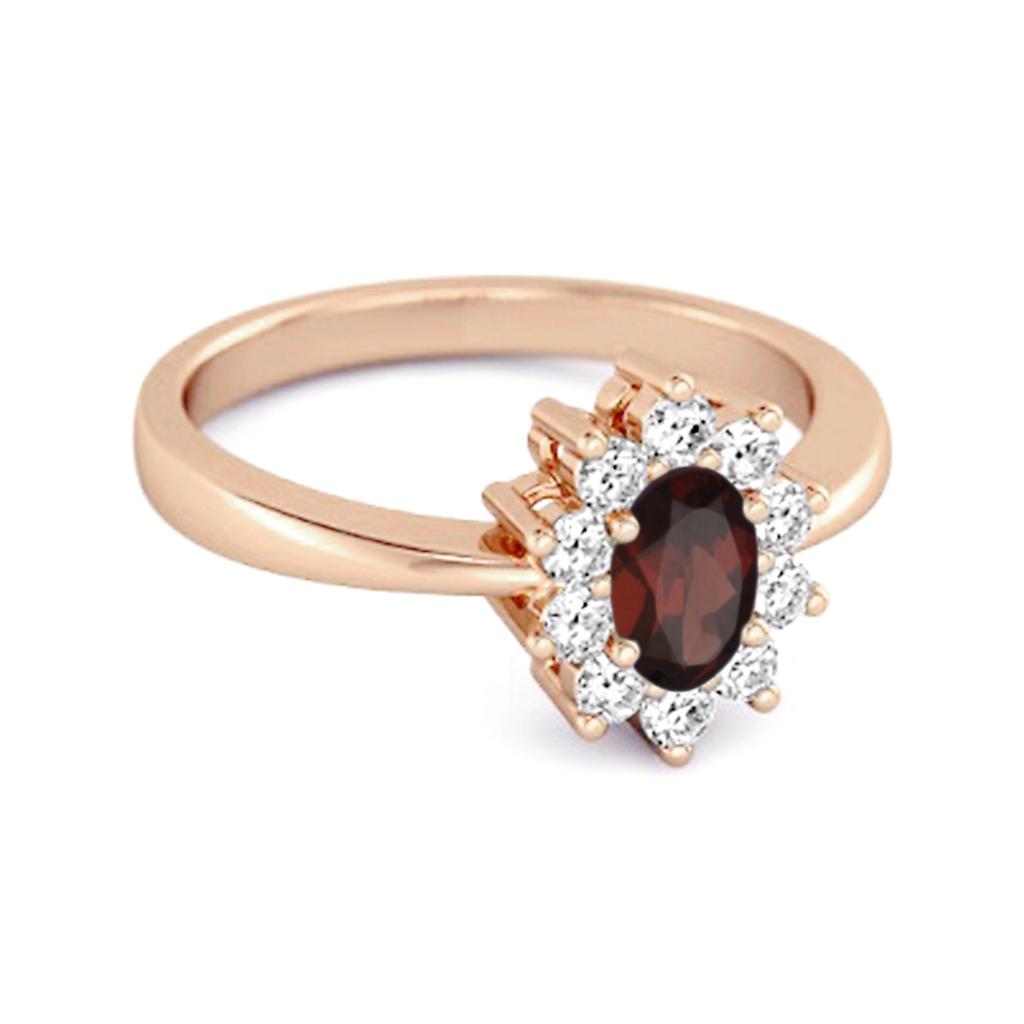 Garnet Classic Halo Ring - 925 Sterling Silver Rose Gold Vermeil