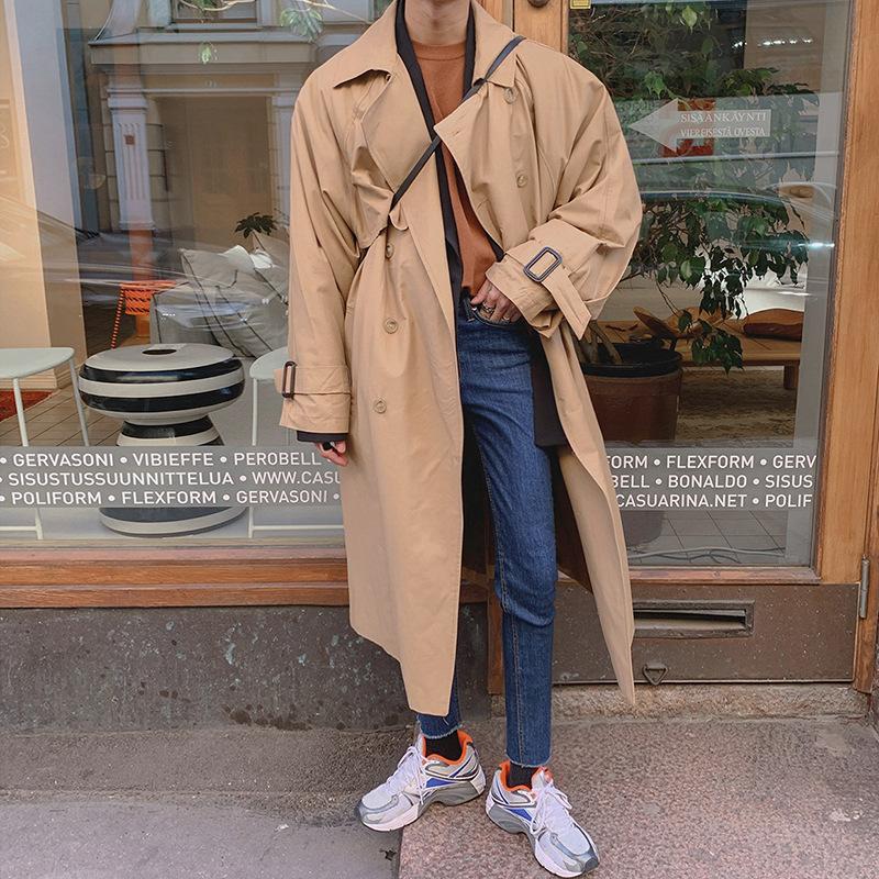 Giacca a vento da uomo di media lunghezza, ampia e bella, alta fino al ginocchio, alla moda, nuova giacca in stile coreano autunnale
