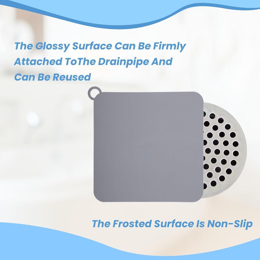 Shower Drain 2 Pcs Silicone Tub Stopper Floor Drain Covers Hair Catcher Grey Square 8.27 Inch Shower Stopper Sewer Mat Drains Plugs Silicone Mat for