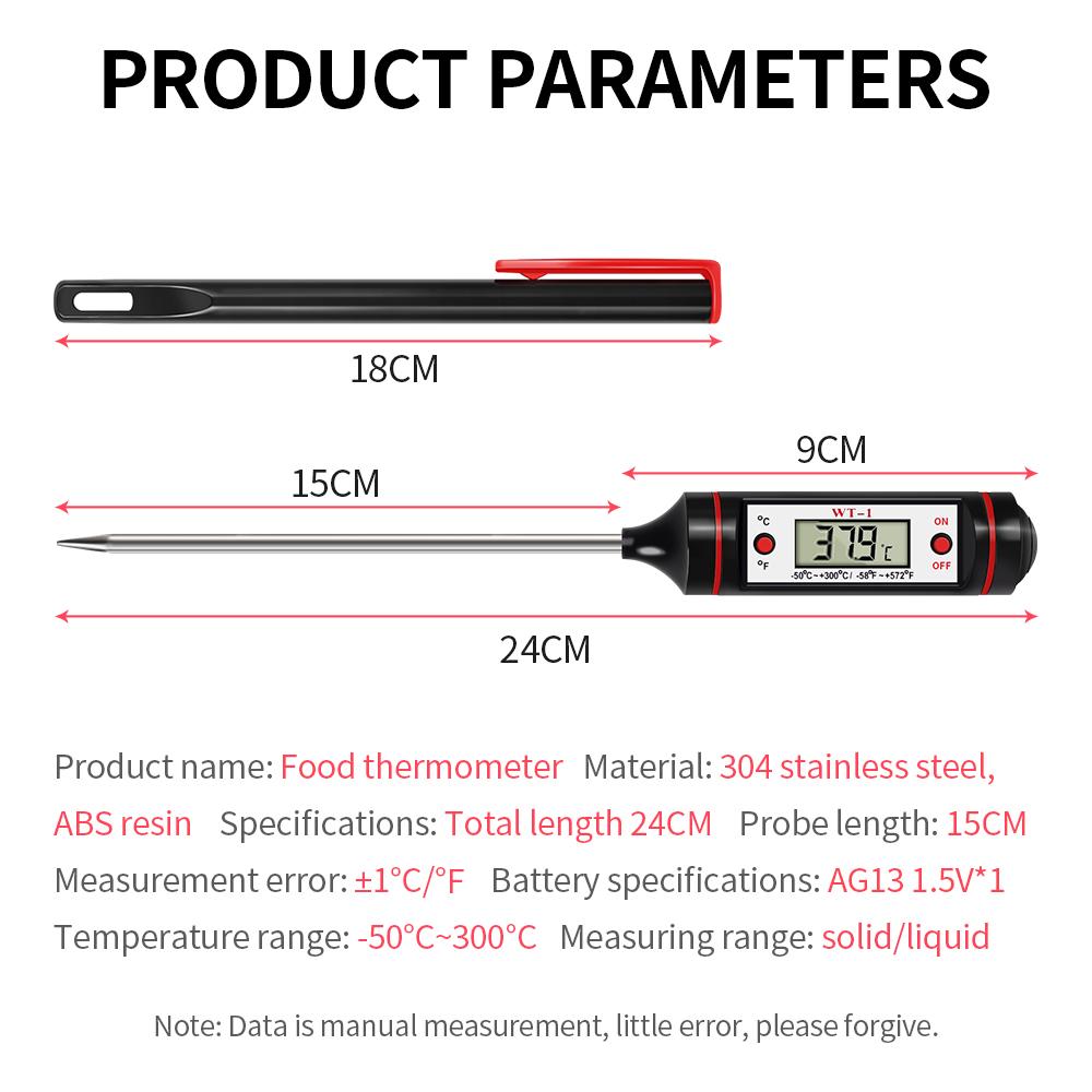 Portable Digital Kitchen Thermometer BBQ Meat Water Oil Stainless Steel Probe Food Oven Temperaure Detector for Kitchen Cooking