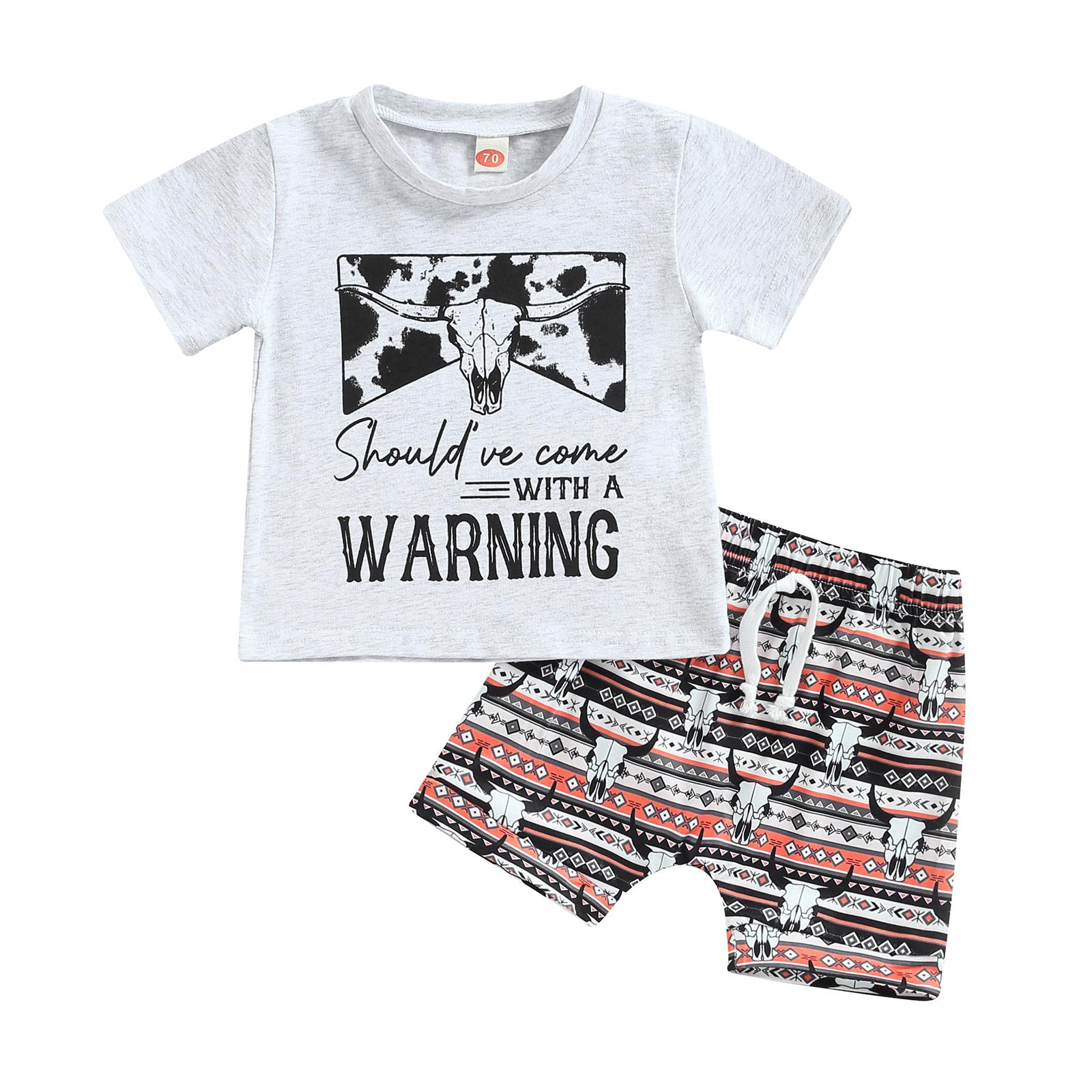 

Одежда в стиле вестерн для маленьких мальчиков, летняя одежда, футболка с короткими рукавами и принтом коровы, комплект из топа и шорт, ковбойская одежда 2-3 Years серый