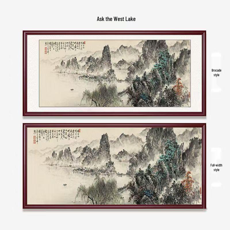 West Wall Calligraphy & Landscape Painting for Living Room Decor