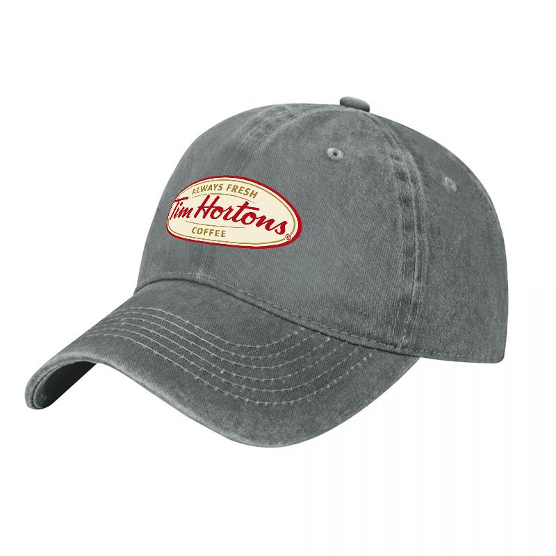 Gorra de Béisbol de Lona Lavada con Logo de Café Tim Hortons, Negra Clásica, Ajustable, para Uso Diario