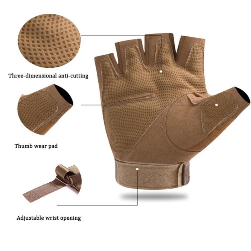 Men's Tactical Half Finger Gloves for Outdoor Cycling Riding Sports Anti-Slip Wear-Resistant Durable Hiking Fitness Training Summer Use