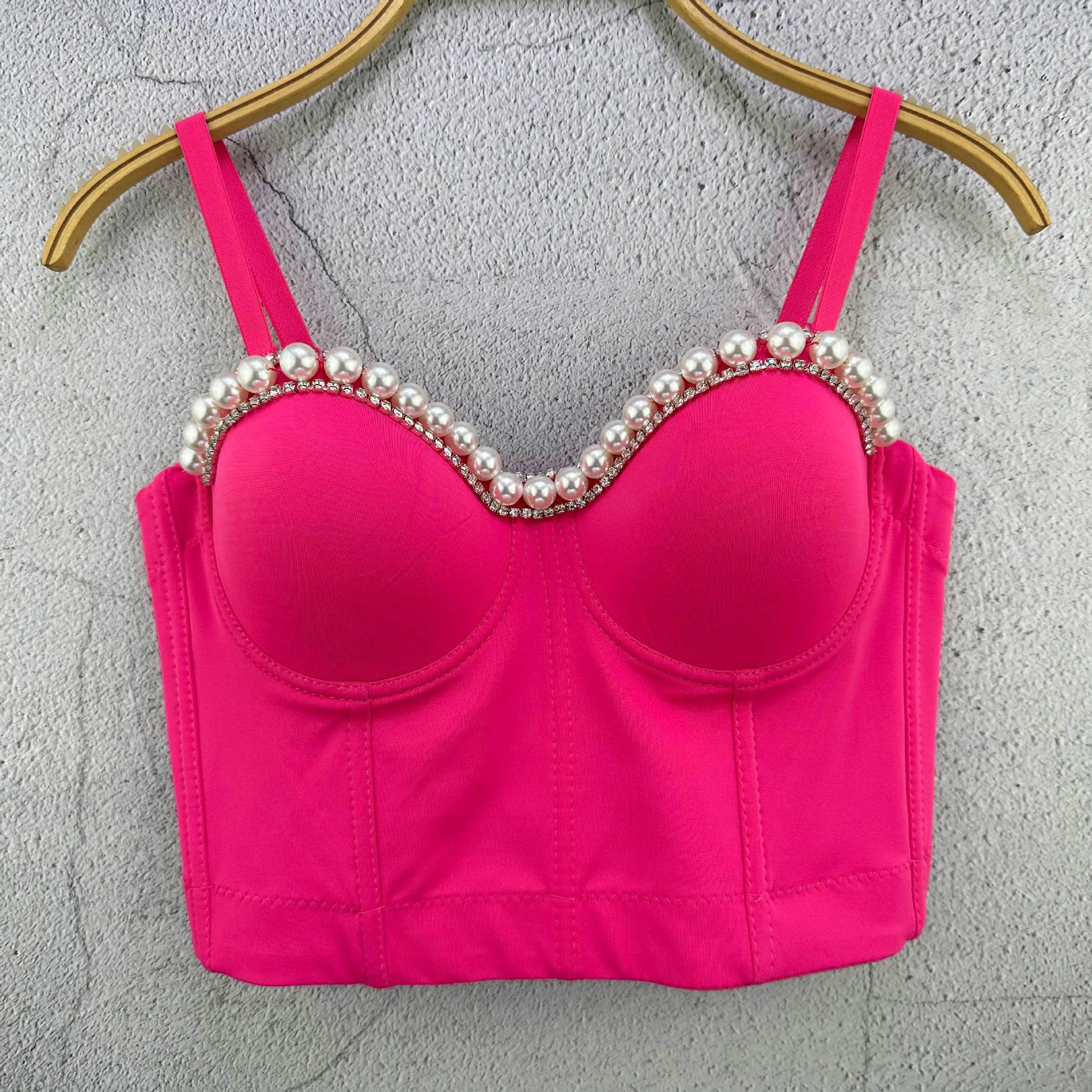 

Летний Сверхпрочный Топ-бандо на бисерной цепочке с косточками женская верхняя одежда модные майки и топы 34/75 розы красного