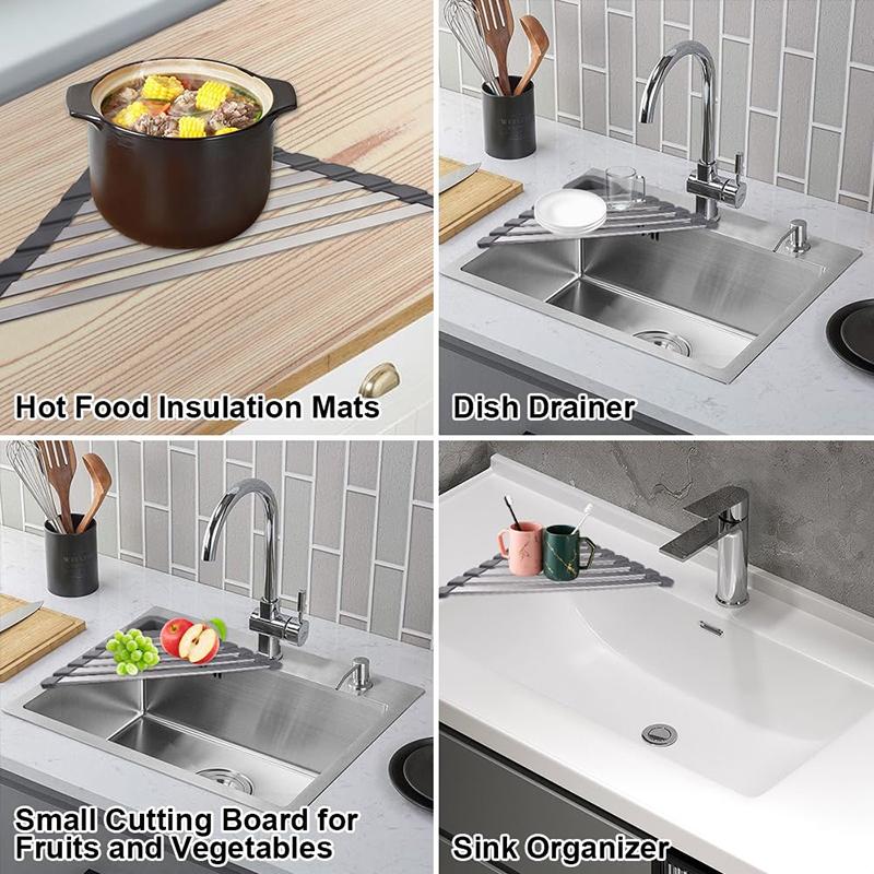 46*32CM Large Durable Roll Up Corner Sink Rack Triangle Foldable Kitchen Sink Organizer Over The Sink Dish Drying Rack Kitchen