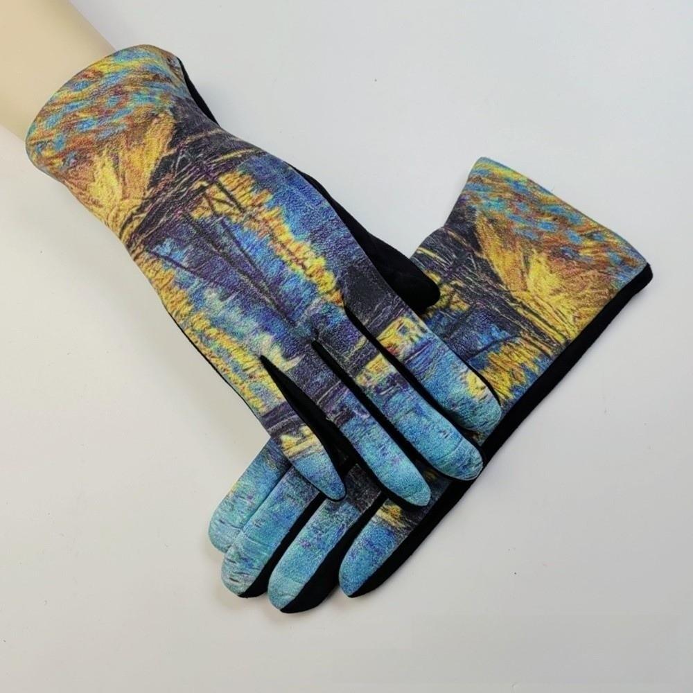 Oil Painting Print Touch Screen Gloves Thick Fleece Lining Art Printed Gloves Retro Opera