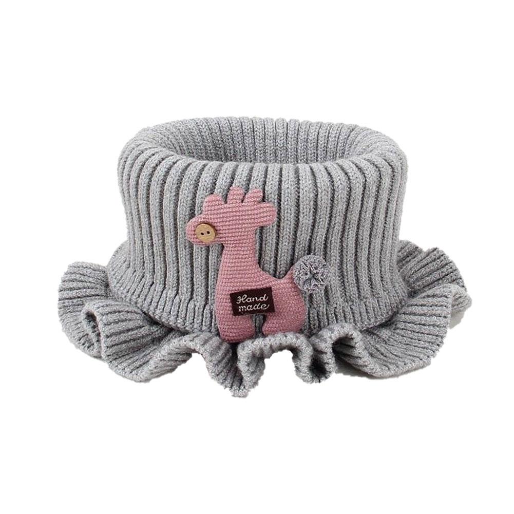 Children's Knitted Scarf Cartoon Giraffe Ruffle Neck Warmer Girls Kids Neck Collar Circle Outdoor Winter Warm Scarves