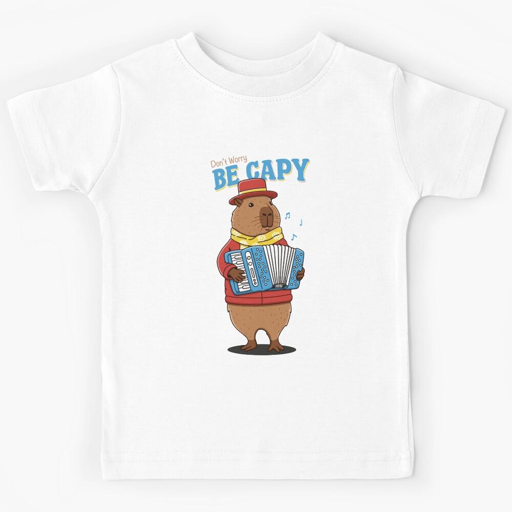 Don t Worry Be Capy Funny Capybara Playing Accordion Kids T-Shirt 170