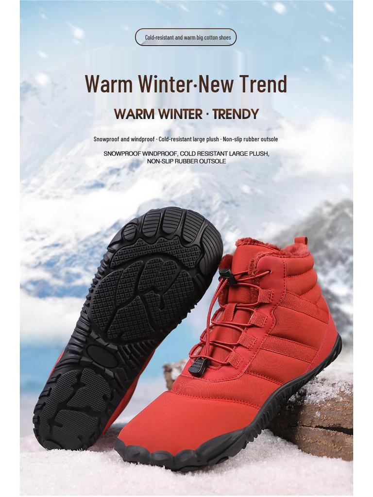 Men's and Women's Winter Non-slip Waterproof Snow Boots with Thick Sole and Plus Velvet Lining