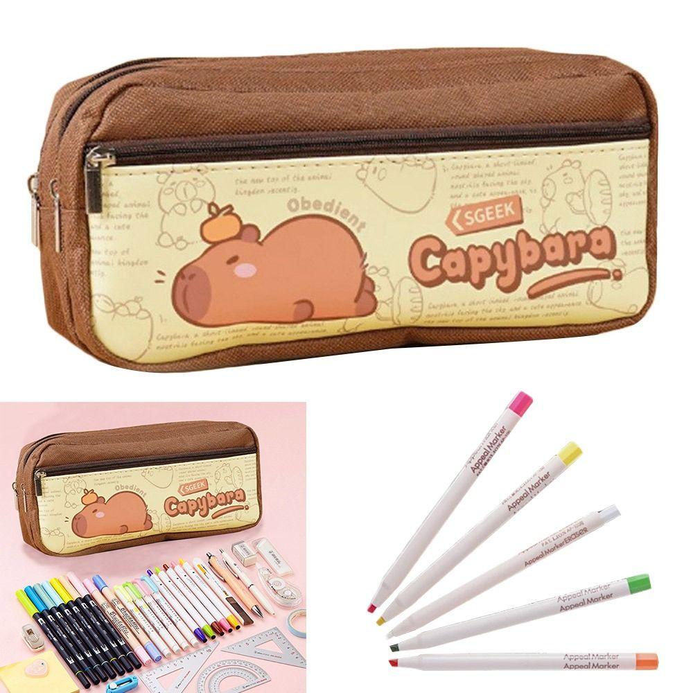 Canvas Pen Bag Panda/Capybara Pencil Case Cute Stationery Organizer  for Students