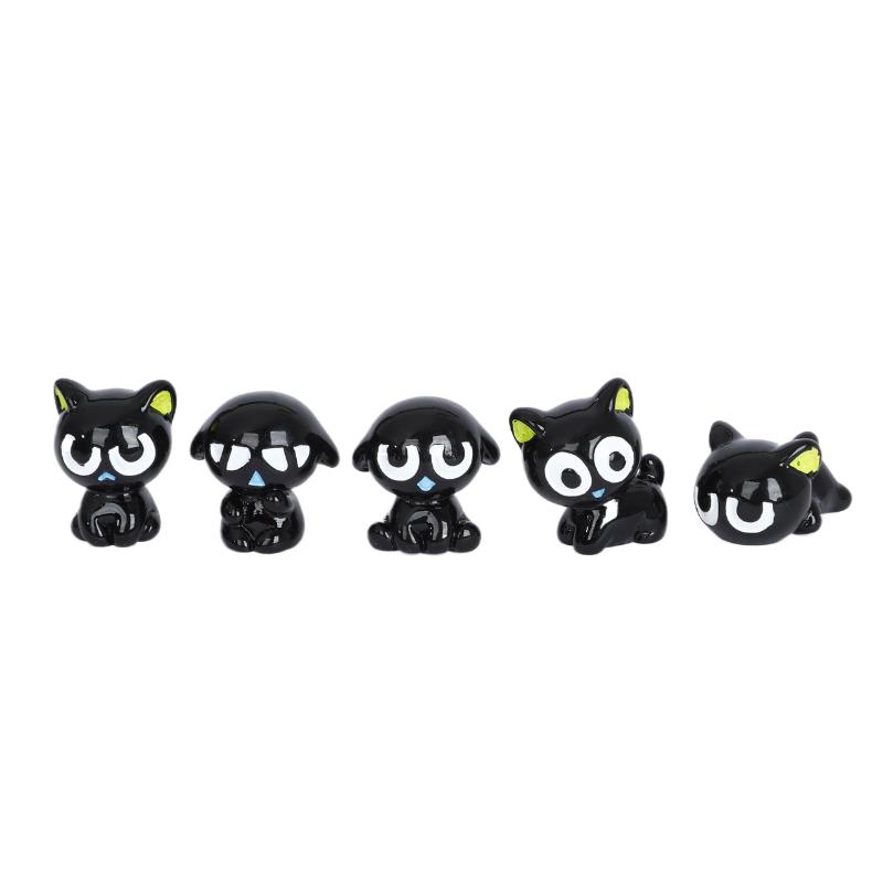 1/5Pcs Cartoon Kitten Desktop Room Decor Cute 3D Black Cats Figurine Miniature Micro Landscape Resin Ornaments Home Decoration
