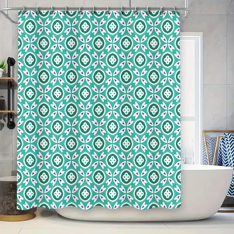 

Classic Floral Design Shower Curtain Set For Bathroom Decoration Blue Green White Pattern Bath Rug Mat Decorations W60H190(CM)-1 Pcs
