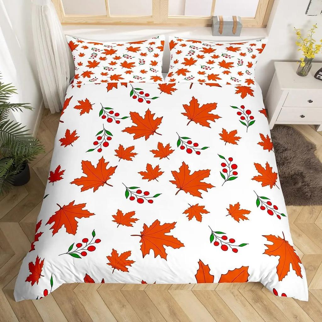 Comforter Maple Leaf Twin King Botanical Leaves Bedding Set Autumn Plant Fallen Leaves Comforter For Boys Girls Room