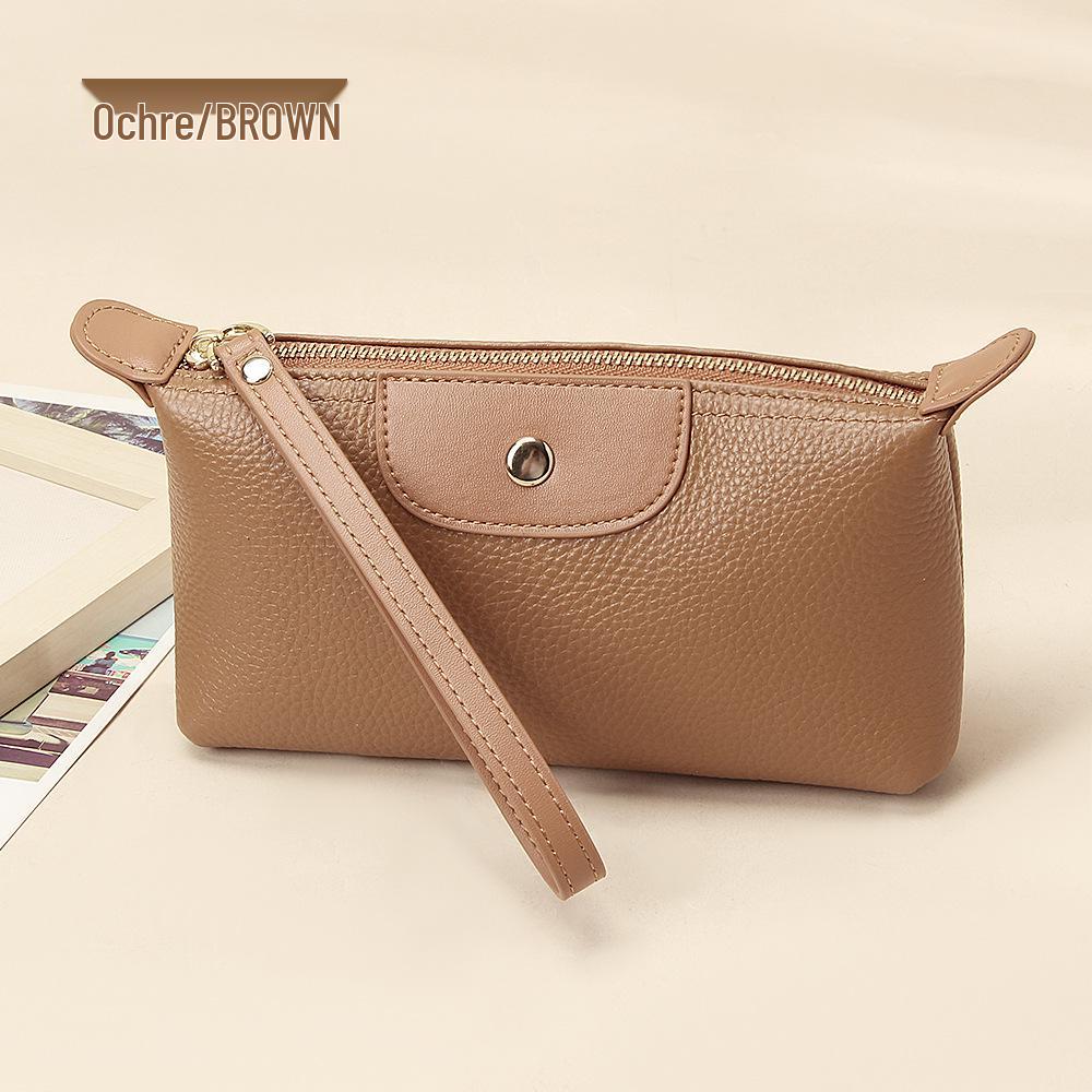 Women's Long Genuine Leather Wallet - Large Capacity, Lightweight, Fashionable Color Block Clutch with Zipper