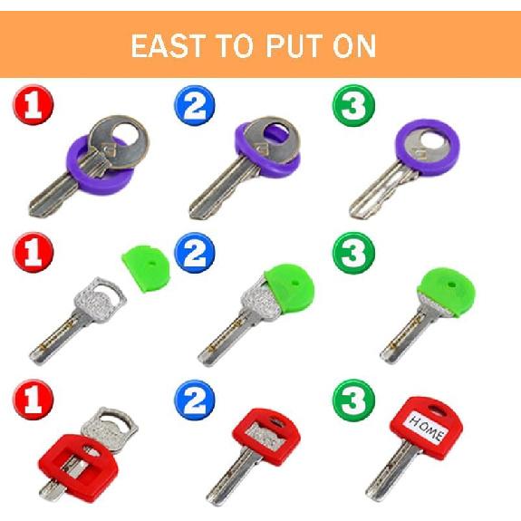 60 Pieces Key Color Covers Plastic Key Color Identifiers 3 Styles 10 Assorted Colors Key Toppers for House Keys Organization Key Identifier Rings