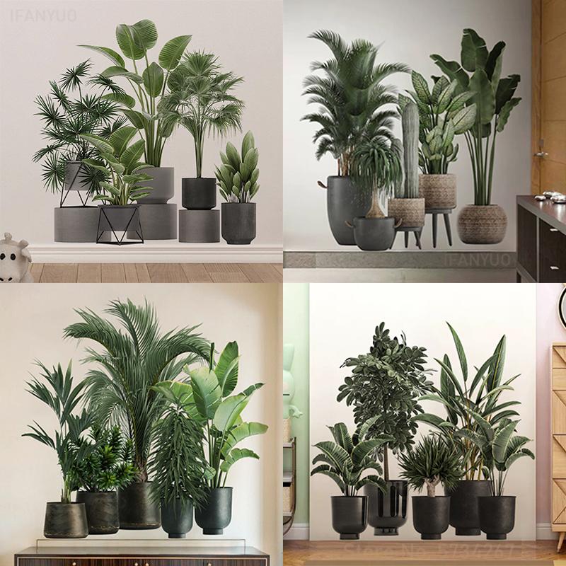 

Тропические зеленые растения, листья растений в горшках, наклейки на стену, обои из ПВХ, гостиная, спальня, фон, настенная живопись, украшение дома