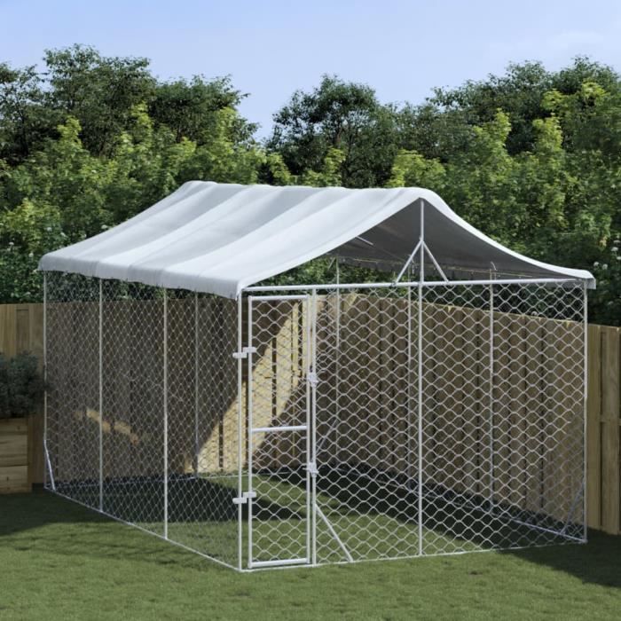 VidaXL Chenil d'extérieur pour chiens avec toit argenté 3x4,5x2,5 m 3190487