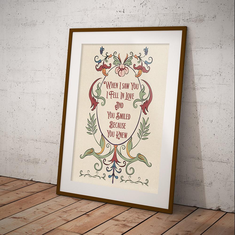 Vintage Renkli Bitkiler, Çiçekler, Sanatsal Baskılar, Shakespeare'in Aşk Şiirleri, Alıntılar, Sevgililer Günü Hediyeleri