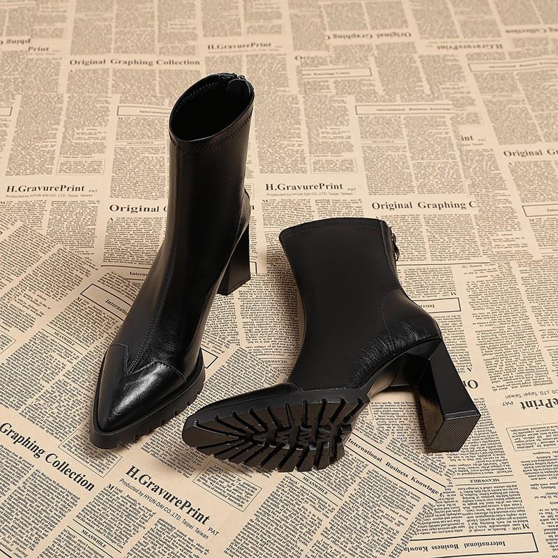 European and American Style Pointed Head High Heel Short Boots Women's Small Waterproof Table Huge Good-looking Thin Boots