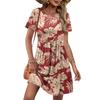 Robe d'été décontractée à manches courtes et imprimé floral pour femme, avec col rond, ceinture à la taille et poches fonctionnelles, confortable pour la plage