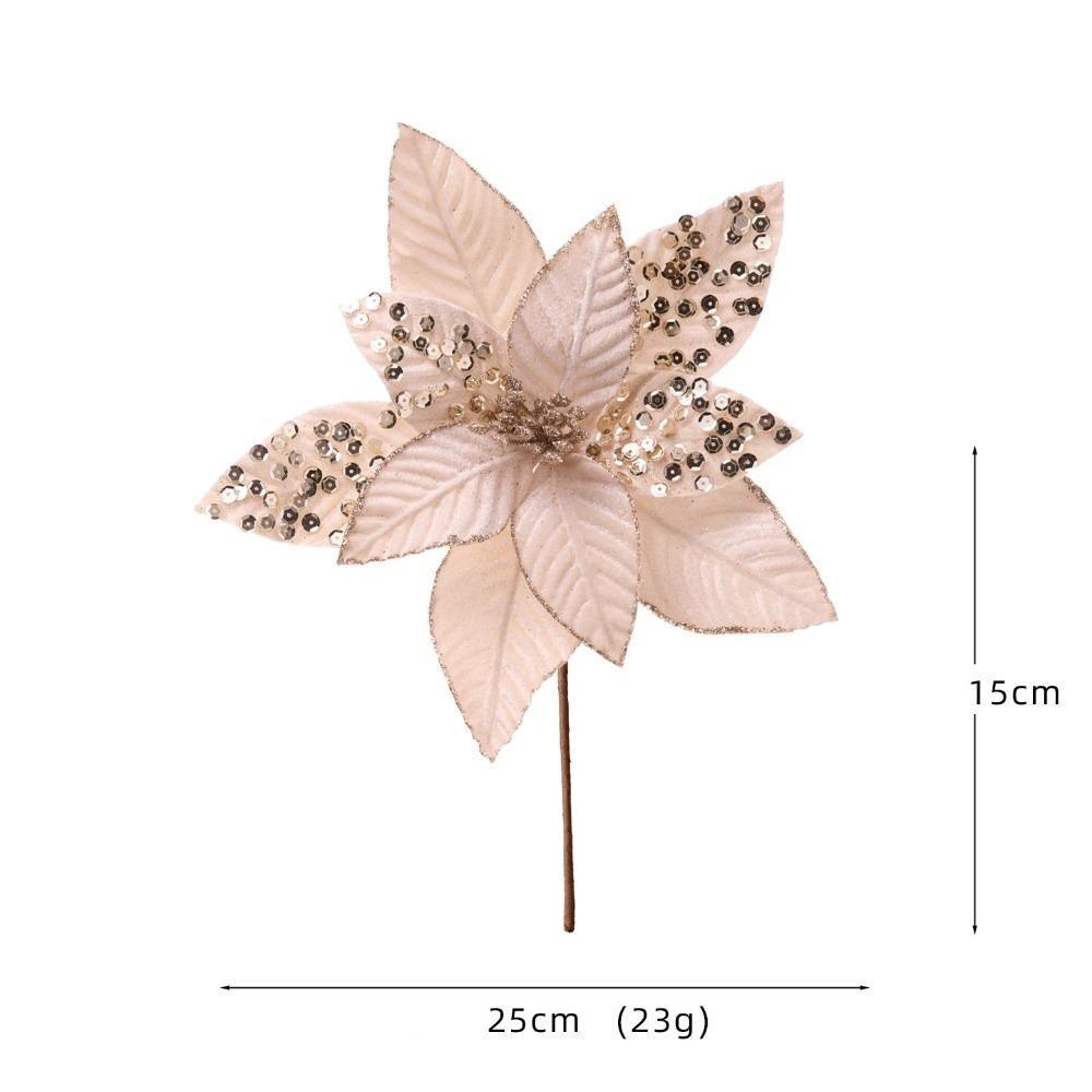 New 25CM Artificial Poinsettia Flower Sequins Glitter Simulation Flowers Sparkling Christmas Glitter Flower New Year Festival
