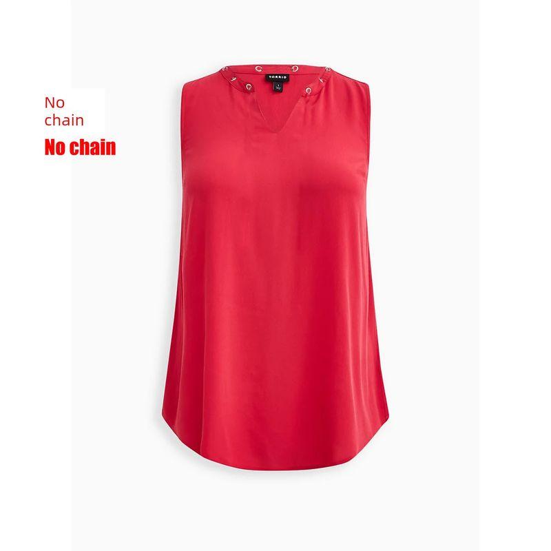 

Western Style Sleeveless round Neck Cotton Silk Loose Red Vest Rose Red-lack of chain 6
