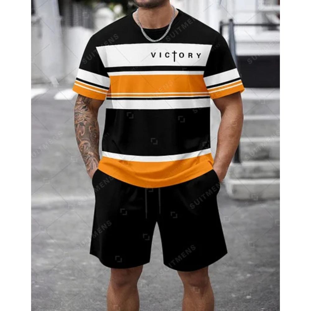 Men's Summer Comfortable Fashionable Colorful Pattern 3D Printed 2-piece Set Leisure Sports Style Loose Oversized Breathable Sports Wear