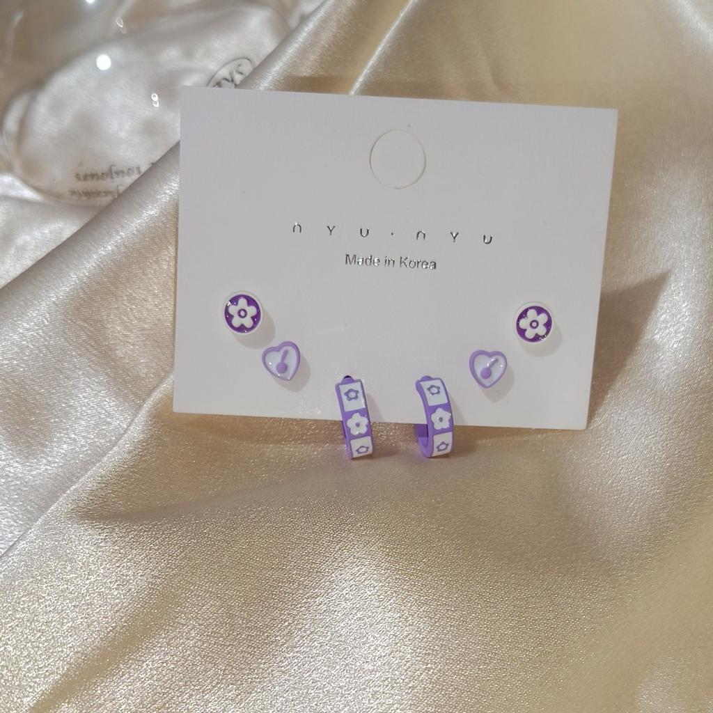 Charm purple three-piece set stud earrings femininity versatile gentle and sweet design set earrings earrings