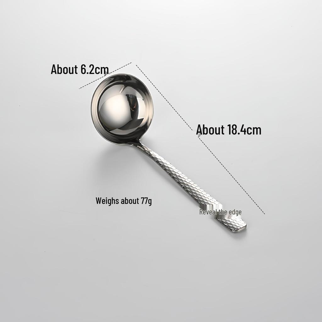 304 Stainless Steel Hammered Texture Soup Ladle - Long Handle for Hotel or Home Use