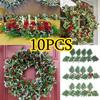 10/5pcs Christmas Holly Berries with Green Leaves DIY Wreath Artificial Fake Flowers Red Berry Decor for Xmas Tree New Year