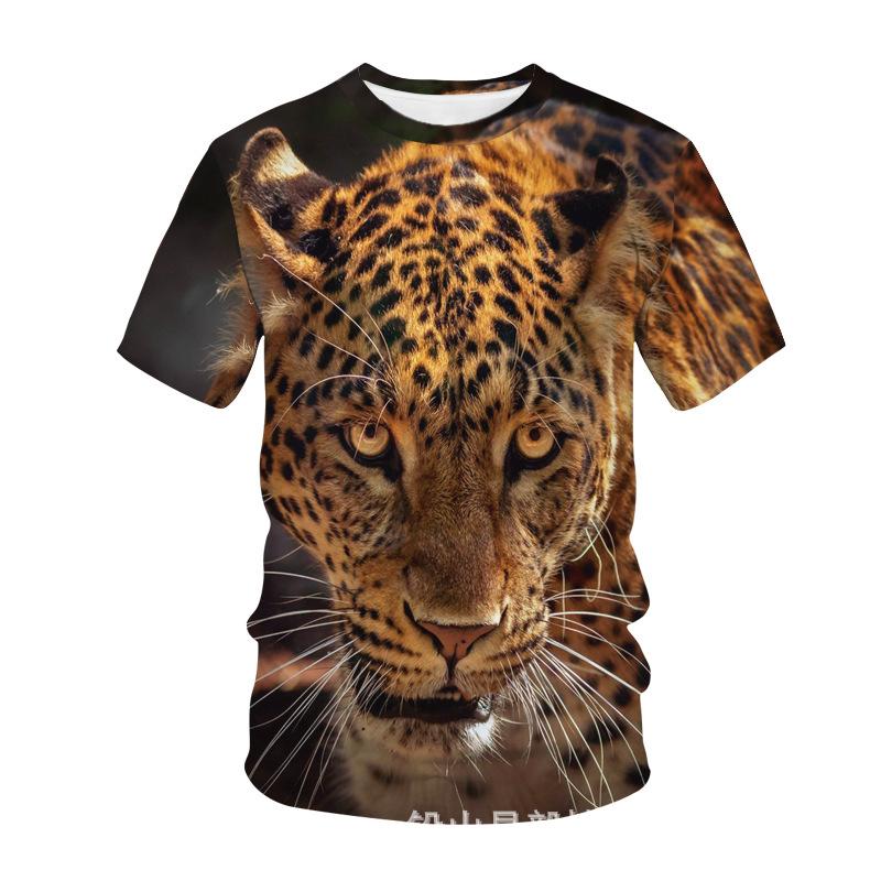 European and American summer T-shirt fashion trend, animal cheetah print 3D T-shirt for men's casual plus size loose top