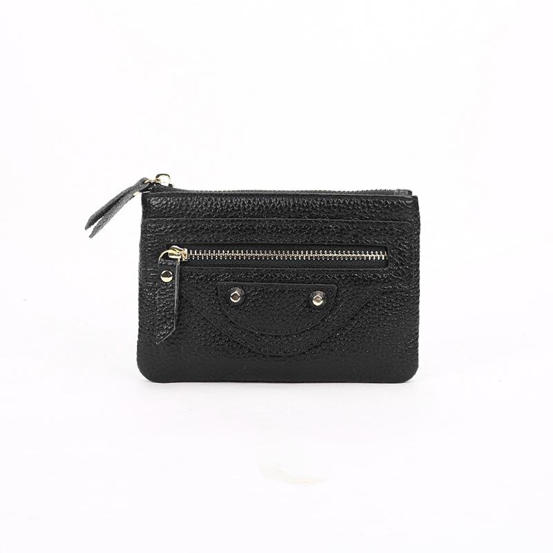 Women's Genuine Leather Mini Coin Purse with Key Ring - Motorcycle Style and Top Cowhide Zipper Wallet