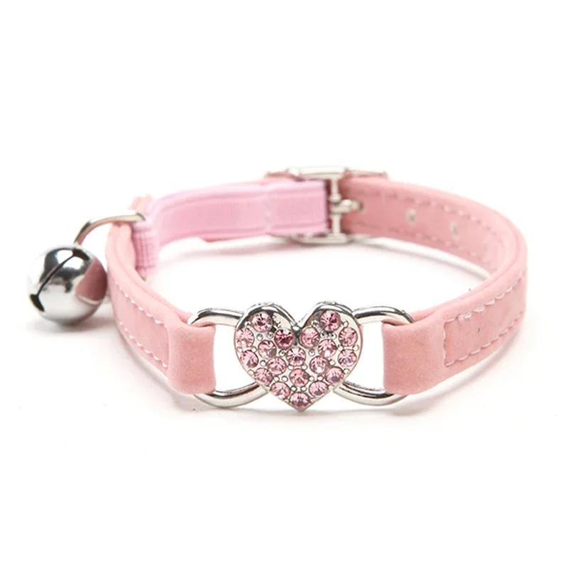 Adjustable Heart Charm And Bell Cat Collar with Soft Velvet Material Safety Elastic 8 Colors Small Dog Pet Collar