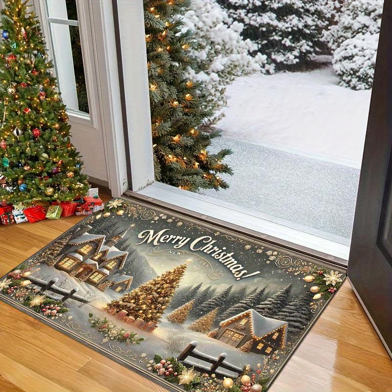 Christmas Doormat, Polyester Hand Wash Only Non-Slip Holiday Rug for Entryway Living Room Kitchen Bathroom Decor