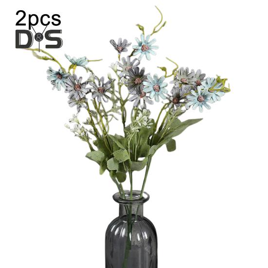 2 Pcs Simulated Flowers Bunch Artificial Daisies with Flexible Stem Weatherproof Fake Flowers for Vase Garden Home Decor Spring Summer Decoration