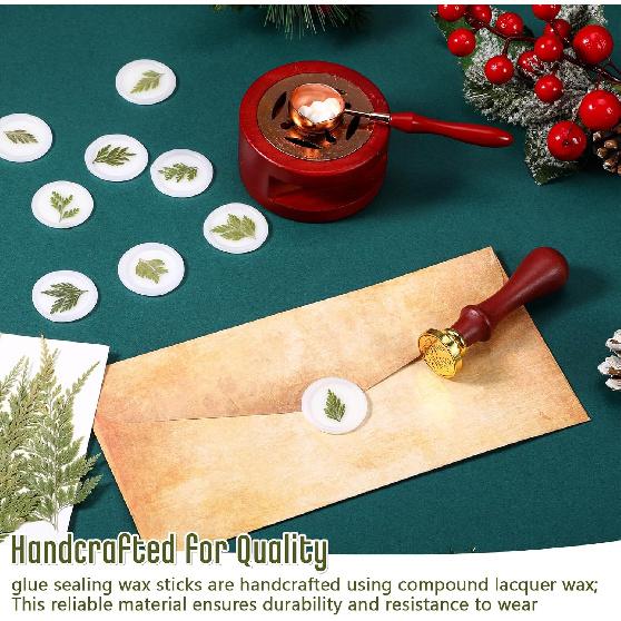 Qilery 50 Pcs Wax Seal Stickers Envelope Seals Adhesive Envelope Sticker Seals White Dry Pine Leaves Wax Seal Sticks for Wedding Invitations Bridal