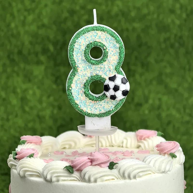 Creative Green Football Fluorescent Birthday Digital Candle Party Supplies Cake Decoration