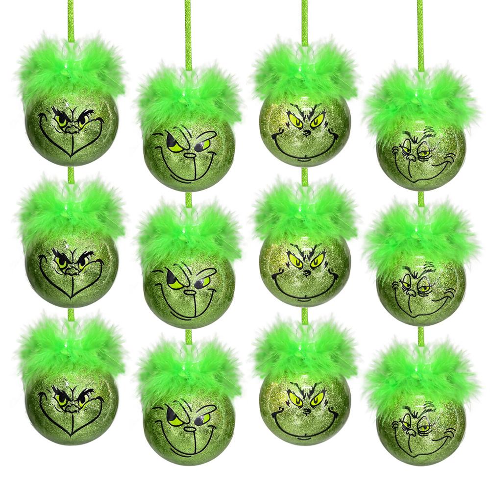12Pcs Cute Green Elf Christmas Tree Decor Ornaments Xmas Balls with Fuzzy Hair