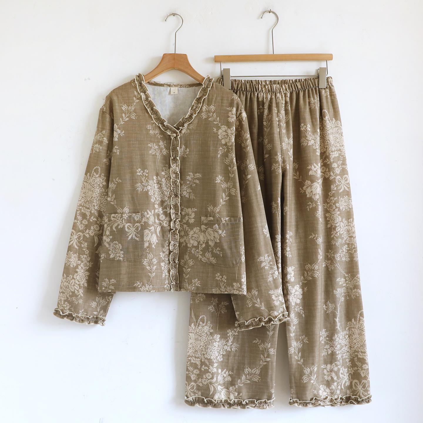 

Осенняя пижама Марлевый хлопок Одежда для сна Для сна Комплекты пижам для женщин Пижама с длинным рукавом Комплекты брюк Пижама Домашняя одежда 1XL