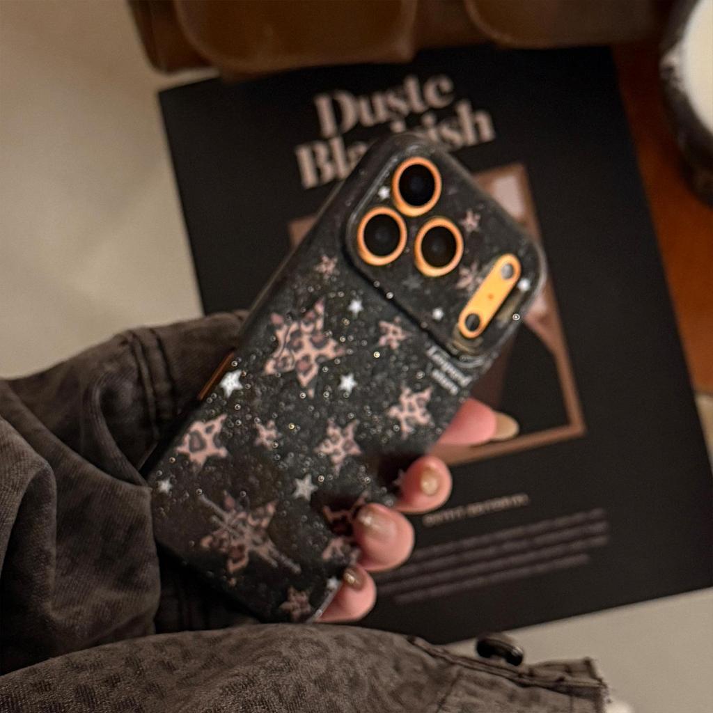 Glitter Leopard Print Star Phone Case for iPhone 15, iPhone 16, iPhone 17 Pro Max